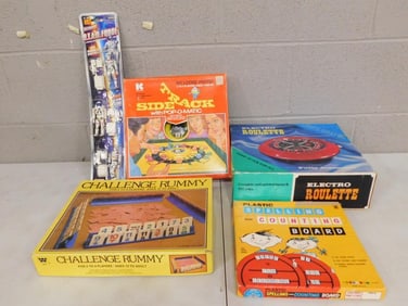 Game Lot including Electro Roulette, Challenge Rummy, Spelling Counting Board, Side Track Pop-O-Mati
