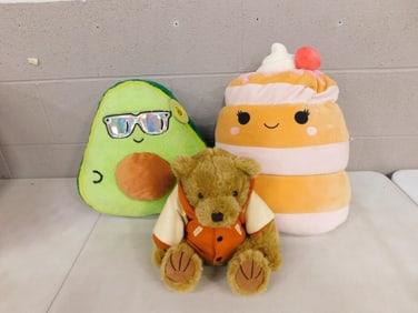 Plush Lot including Avocado Pillow, Squishmallows, Hometown Products Teddy Bear