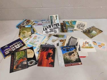 Assorted Ephemera Lot including Vintage Postcards, Greeting Cards, Travel, Harley Davidson, etc