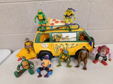 Teenage Mutant Ninja Turtles Lot including Pizza Van, Action Figures, etc