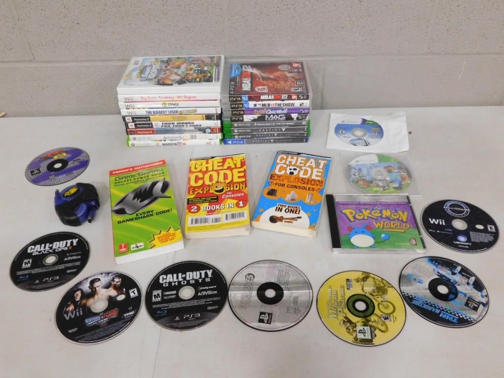 Video Game Lot including Wii, PlayStation 2, 3 and 4 Games, Game Shark Code Book, Cheat Code books,: Video Game Lot including Wii, PlayStation 2, 3 and 4 Games, Game Shark Code Book, Cheat Code books, Pokemon, XBox One Games, etc.