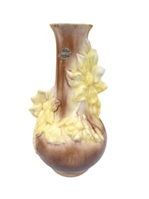Vintage Norwood Pottery Floral Vase Brown and Yellow