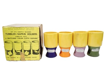 Vintage Studio '70s Set of 4 Tumbler Napkin Holders by Enesco in Original Box