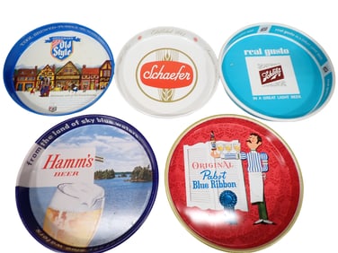 5 Metal Beer Trays incl Hamm's, Schaefer, Schlitz, Pabst Blue Ribbon, Old Style