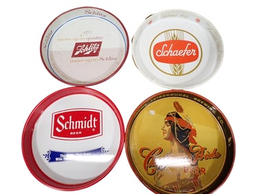 4 Metal Beer Trays incl Schmidt, Jake Leinenkugel Chippewa's Pride, Schaefer, Schlitz