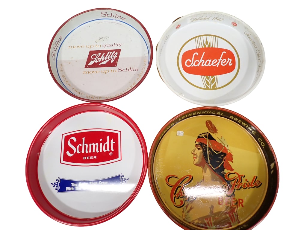 4 Metal Beer Trays incl Schmidt, Jake Leinenkugel Chippewa's Pride, Schaefer, Schlitz (1 of 16)