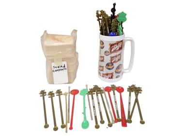 Bar Lot incl Swizzle Sticks or Cocktail Stirrers, Sealed Hamm's Beer Coasters, Schlitz Beer Plastic