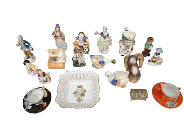 Porcelain and Smalls incl Figurines, Trinket Dish, Teacups, Etc