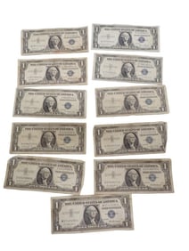 Lot of 11 Blue Seal Washington Dollar Bill Silver Certificates