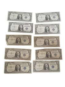 Lot of 10 Blue Seal Washington Dollar Bill Silver Certificates including a star note