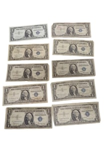 Lot of 10 Blue Seal Washington Dollar Bill Silver Certificates including a star note