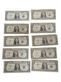 Lot of 10 Blue Seal Washington Dollar Bill Silver Certificates including star notes