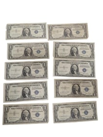Lot of 10 Blue Seal Washington Dollar Bill Silver Certificates including star notes