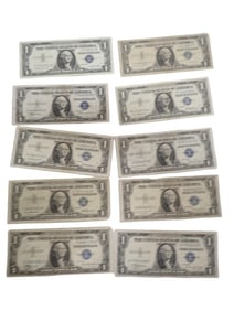 Lot of 10 Blue Seal Washington Dollar Bill Silver Certificates Including some star notes