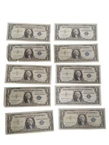 Lot of 10 Blue Seal Washington Dollar Bill Silver Certificates Including some star notes