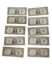 Lot of 10 Blue Seal Washington Dollar Bill Silver Certificates Including some Star Notes