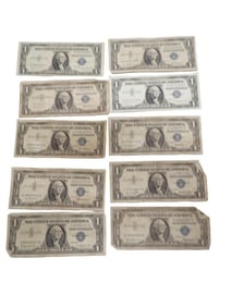 Lot of 10 Blue Seal Washington Dollar Bill Silver Certificates