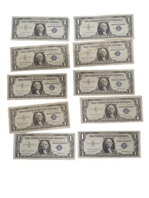 Lot of 10 Blue Seal Washington Dollar Bill Silver Certificates including some Star Notes