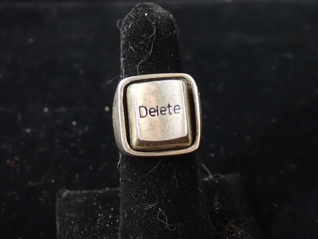 Vintage Sterling Silver Ring - "Delete" Keyboard Key Button Ring (1 of 9)