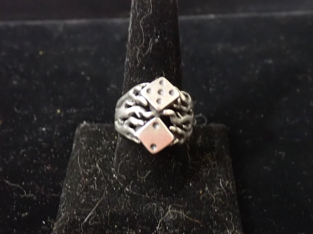 Vintage Lucky Dice Sterling Silver Ring: Vintage Lucky Dice Sterling Silver Ring All pictures are considered part of the description and should be examined carefully by bidders. Live Auctioneers is now offering Live Shipping through them.