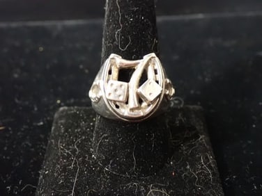 Vintage Lucky 7 Horseshoe Dice Sterling Silver Ring