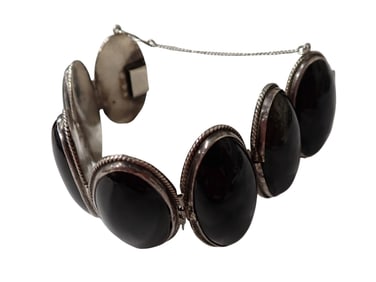 Vintage Mexico Silver Sterling .925 Obsidian or Onyx Bracelet