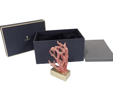L'objet Coral Bookend 24K Gold Plated Crystal Bookend with Red Cabochons in Original Box