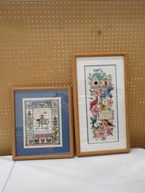 Pair of Vintage Framed Cross Stitch including Country Sampler both Signed