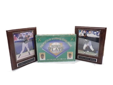 Sports Lot including Carlton Fisk and Robin Ventura Plaques and Home Plate Baseball Card Game Sealed