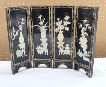 Vintage Asian Folding Black Lacquer & Mop Tabletop Decor