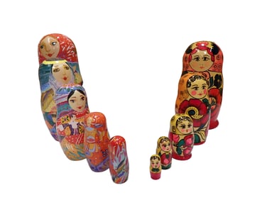2 Sets of Hand Painted Russian Nesting Dolls incl Moscow Ballet