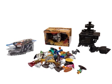 Toys and Collectibles Lot incl Queen Cast Iron Toy Stove with Miniature Pots and Pans, The Walking D