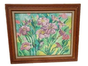Framed Floral Water Color Signed Chase '90 - Measures roughly 36x31"