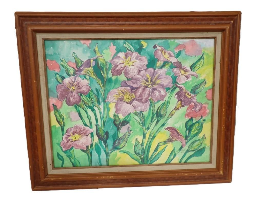 Framed Floral Water Color Signed Chase '90 - Measures roughly 36x31": Framed Floral Water Color Signed Chase '90 - Measures roughly 36x31" All pictures are considered part of the description and should be examined carefully by bidders. Live Auctioneers is now of