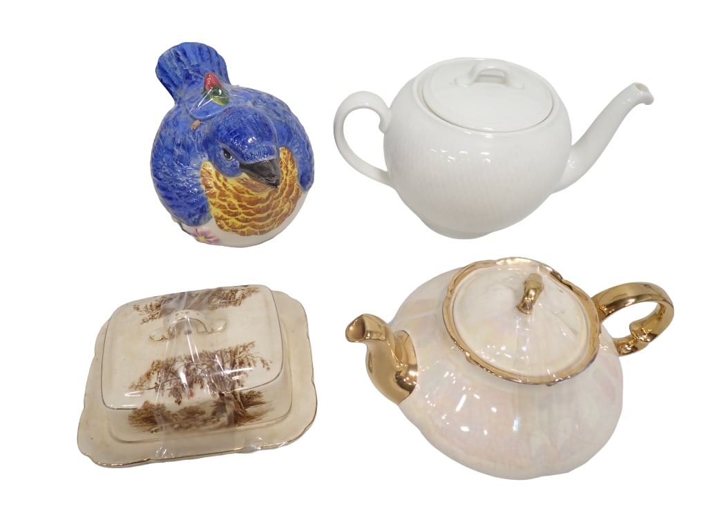3 Teapots and a Butter Dish incl Meridian Blue Bird Teapot, Royal Copenhagen, Etc (1 of 15)
