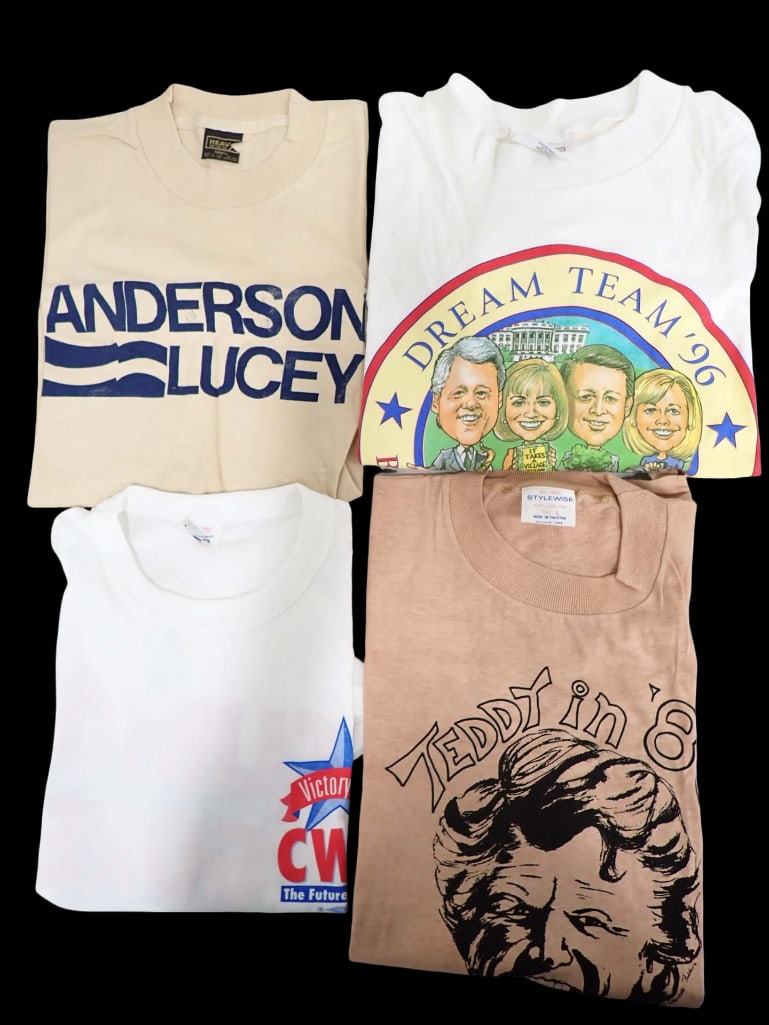 4 Political Shirts Presidential Campaigns 1996 CWA Clinton Gore, Ted Kennedy 1980, Anderson Lucey, (1 of 7)