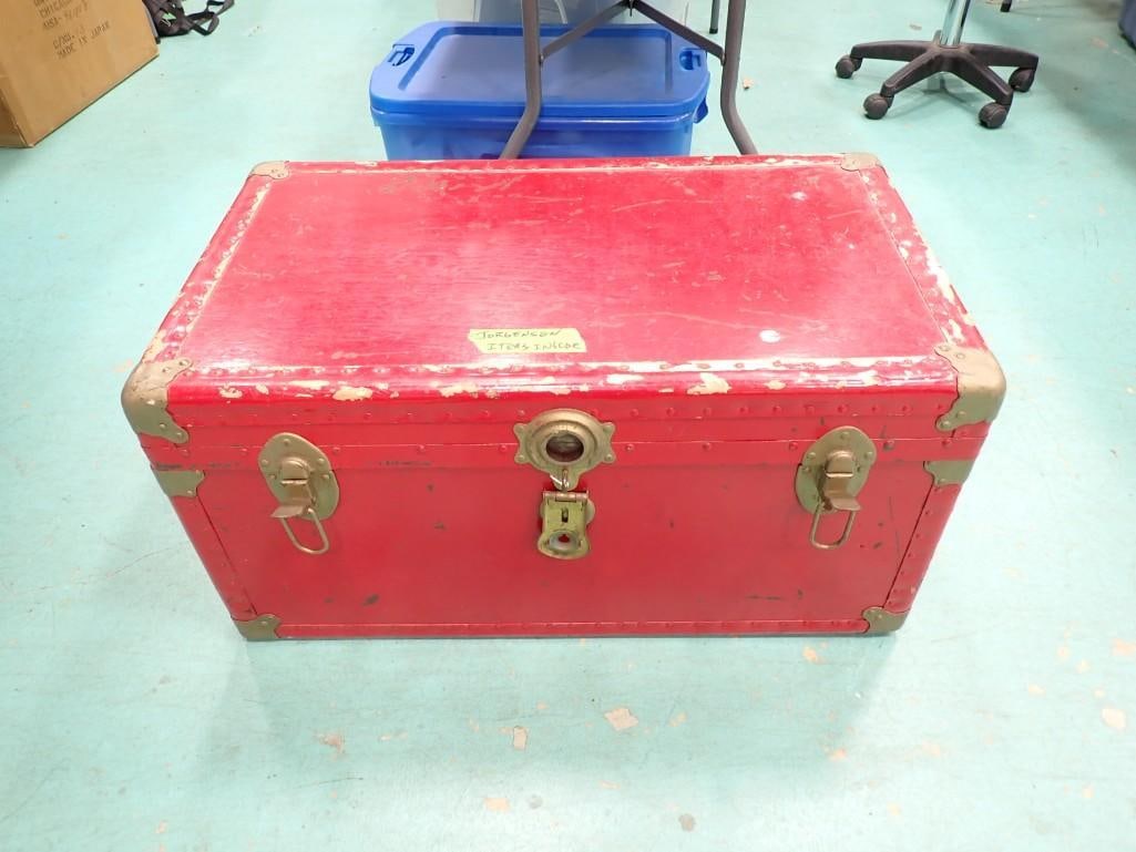 Vintage WWII Army Foot Locker Red Trunk  - Measures roughly 32x18x16" (1 of 6)