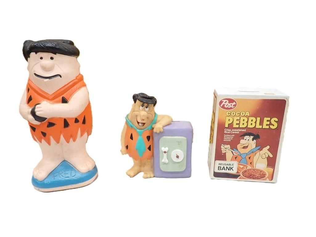 Vintage Flintstones Lot including Cocoa Pebbles Bank, Fred Flintstone Bowling Bank, Safe Bank (1 of 8)