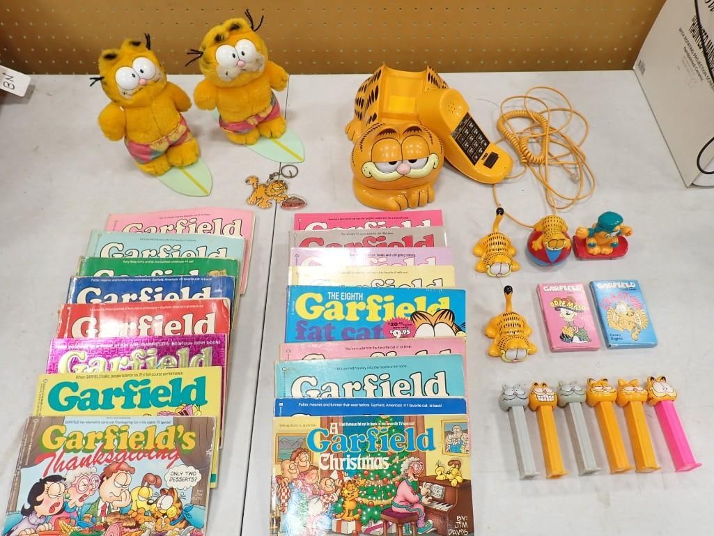 Garfield Lot including Vintage Phone, Plush, Books, Pez, Odie Maid Game, Crazy Eights Game, etc. (1 of 8)