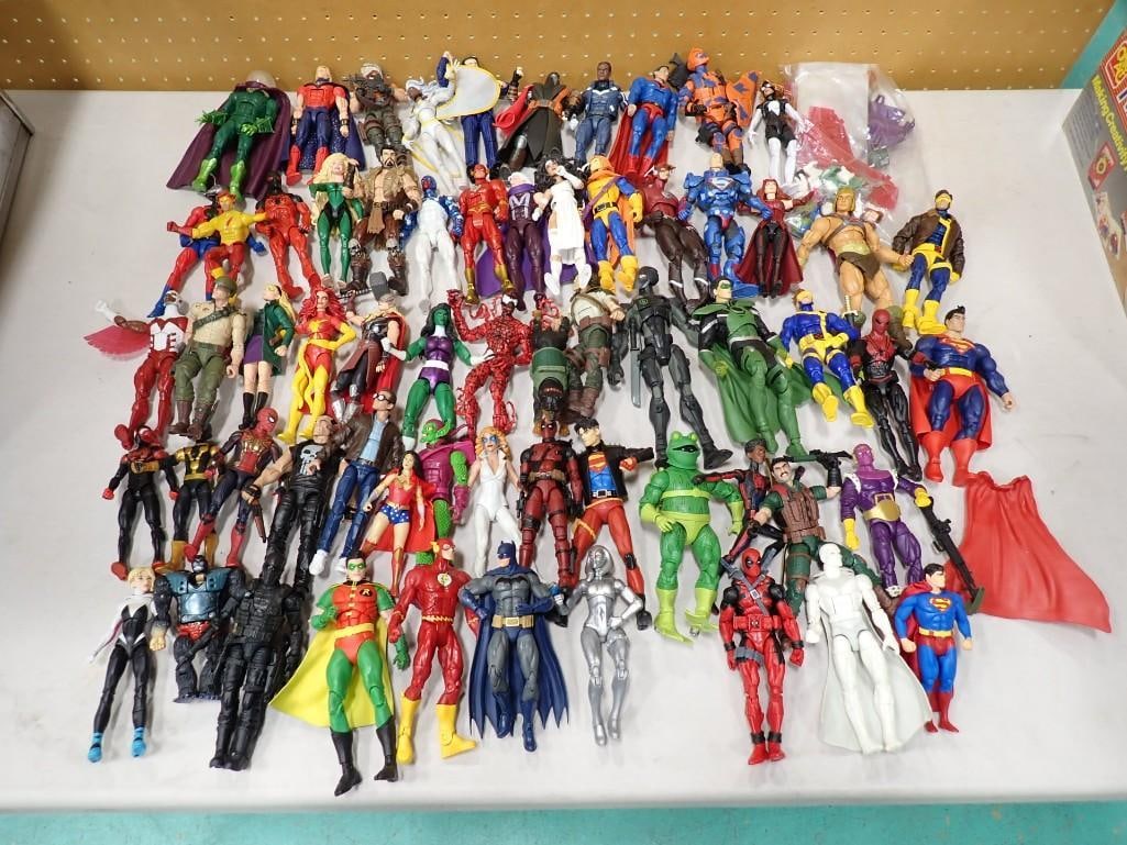 Large Lot of assorted Action Figures including Superman, Spider-man, He-Man, Batman, Punisher, Wonde (1 of 10)
