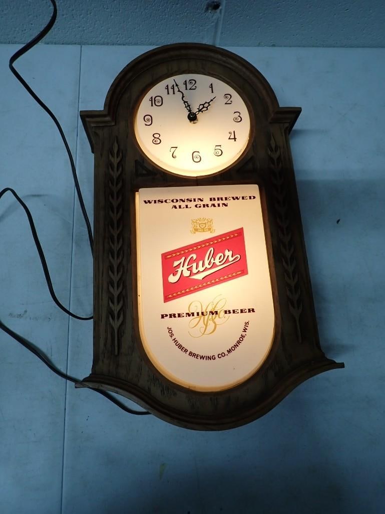 Vintage Advertising Light Up Bar Clock - JOS Huber Wisconsin Beer - it works (1 of 6)