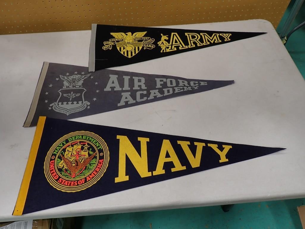 Lot of Vintage Military Pennants - Army, Navy and Air Force Academy: Lot of Vintage Military Pennants - Army, Navy and Air Force Academy All pictures are considered part of the description and should be examined carefully by bidders. Live Auctioneers is now offering Li