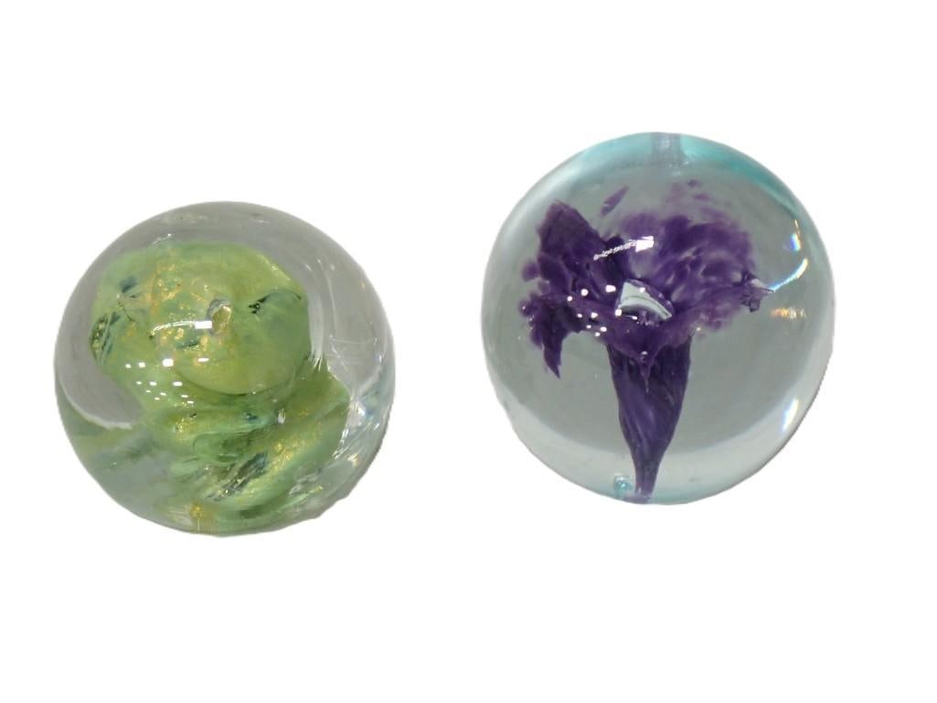 Pair of Art Glass Paperweights including one signed Titan 1999: Pair of Art Glass Paperweights including one signed Titan 1999 All pictures are considered part of the description and should be examined carefully by bidders. Live Auctioneers is now offering Live Sh