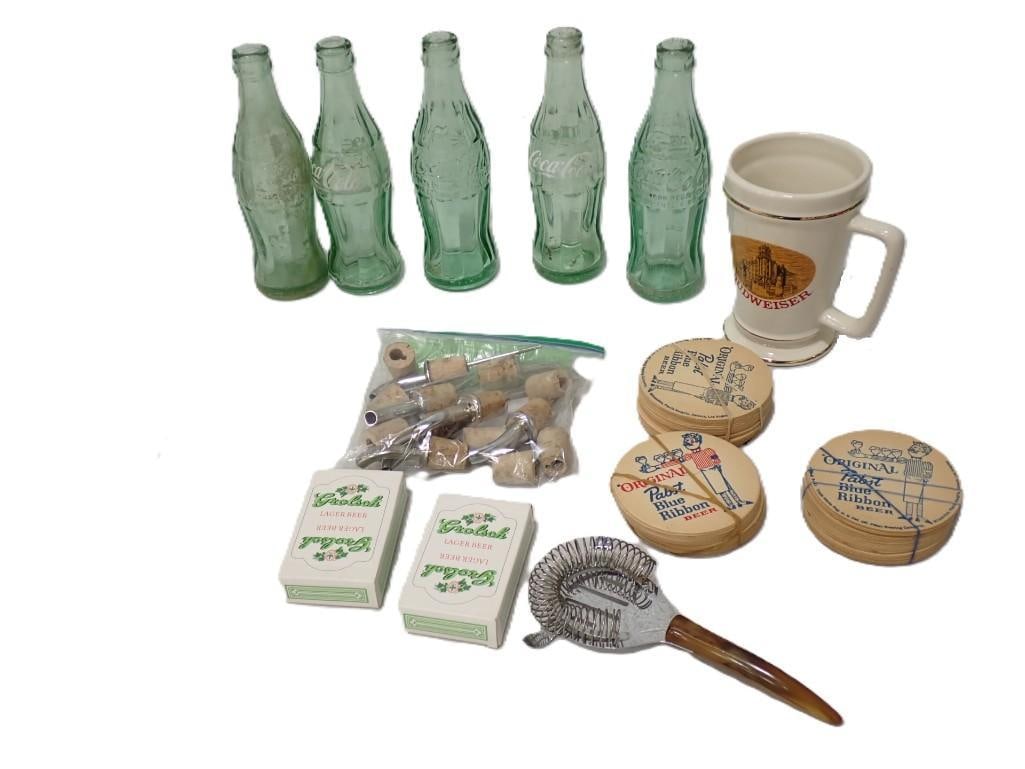 Bar / Drinking Lot including Cocktail Strainer, Vintage Coca Cola Bottles, Vintage PBR Coasters (1 of 10)