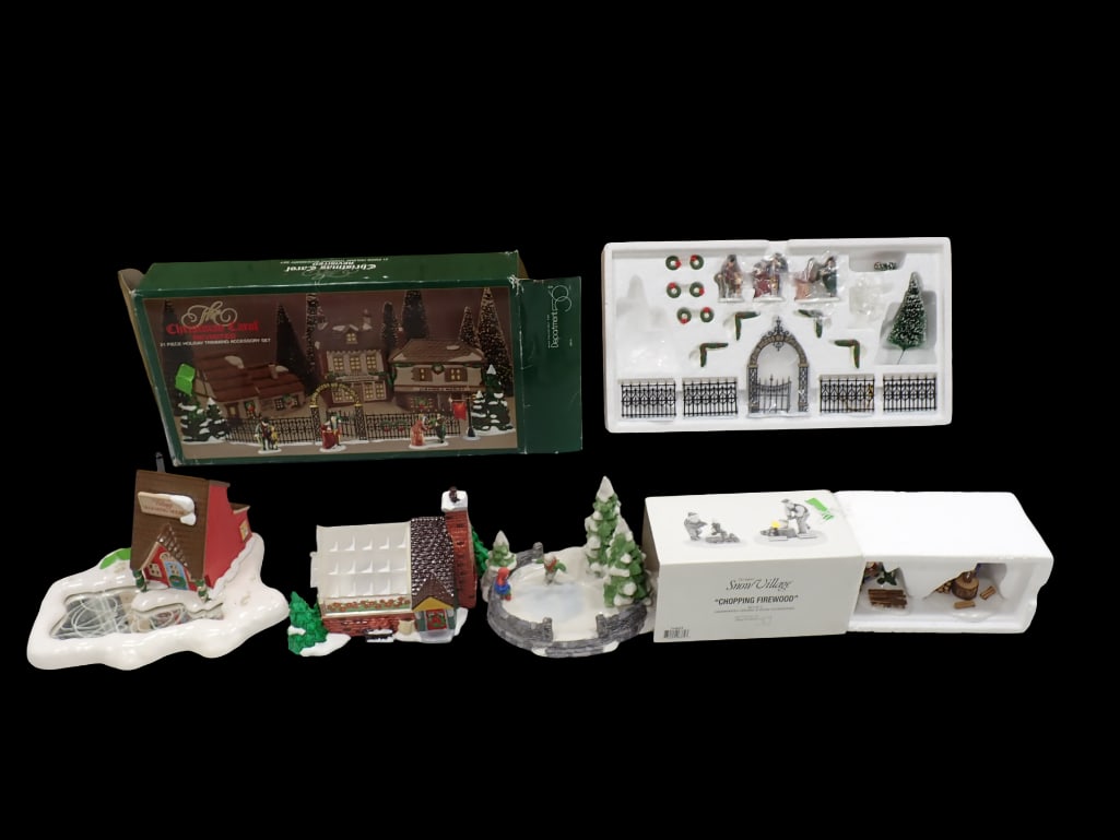 Dept 56 Christmas Village Accessories and People incl Ice Skating, Snow Village Chopping Firewood,: Department 56 Christmas Village Accessories and People incl Ice Skating, Snow Village Chopping Firewood, Christmas Carol Revisited, The Village Warming House All pictures are considered part of the de
