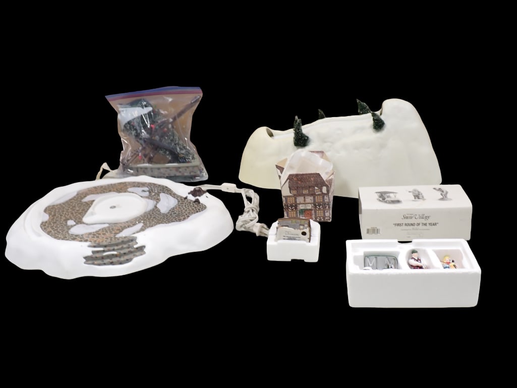 Dept 56 Christmas Village Accessories and a Building incl Sir John Falstaff Inn, The Original Snow V (1 of 8)