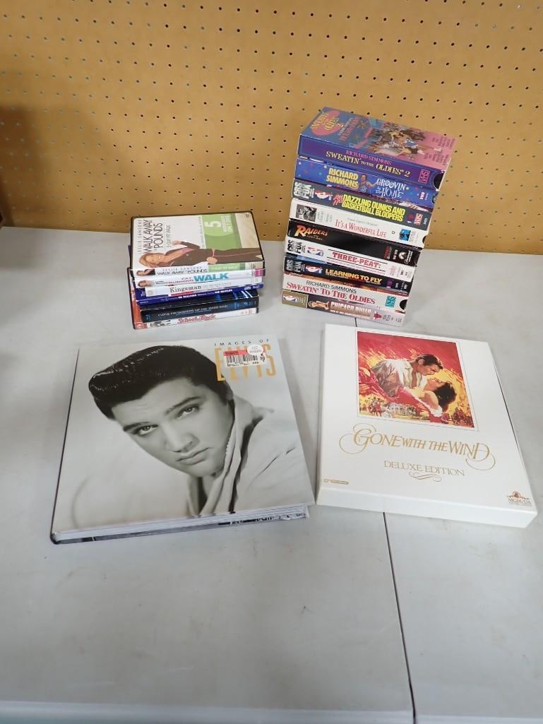 Misc. Lot including Gone with the Wind Deluxe Edition, Elvis Book, DVDs, VHS, Richard Simmons, (1 of 6)