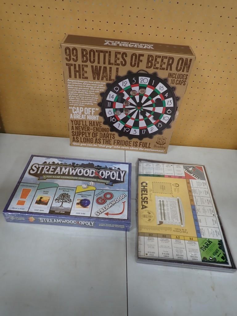 Wembly Beer Cap Dart Board Game, Sealed Streamwoodopoly Monopoly Game, Chelsea (1 of 4)