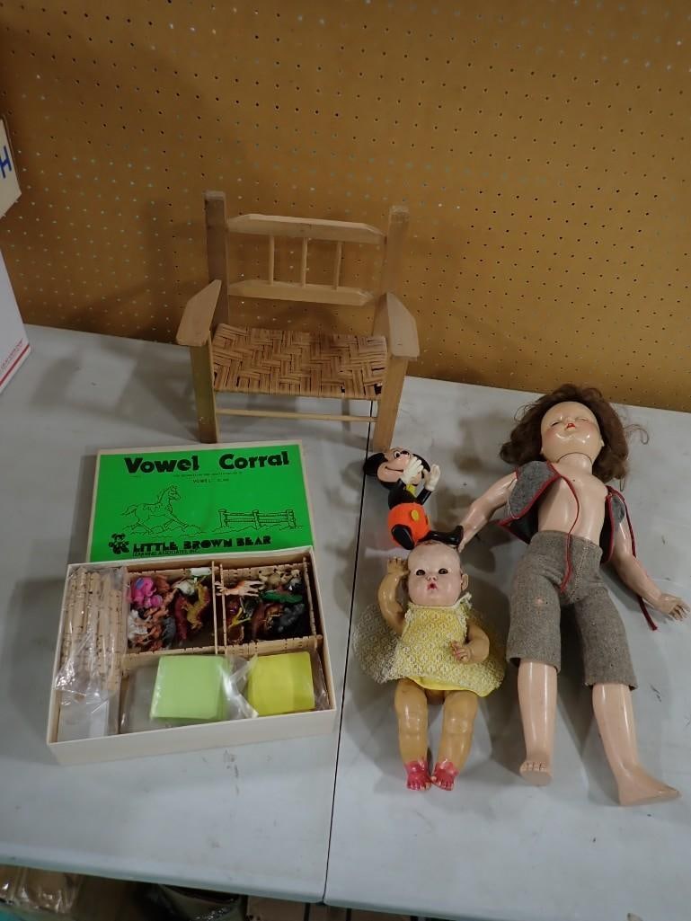 Vintage Doll / Toy Lot including Ideal Doll, Mickey Mouse, Vowel Corral Little Brown, Chair, etc. (1 of 12)