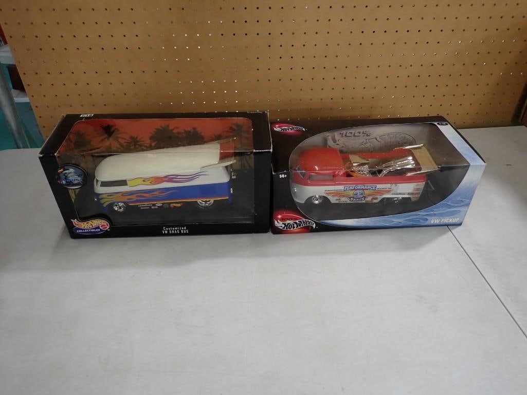 Pair of Hot Wheels Volkswagen Buses - Customized Drag and a Pickup 1:18 Scale (1 of 5)
